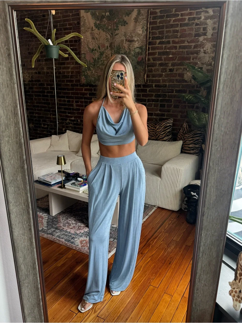Chic Matching CO-ORD Light Blue Wide-Leg Set